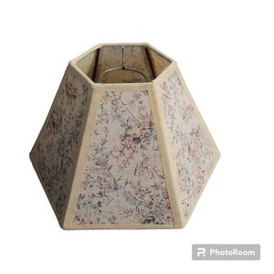 Vintage Hexagon Pink Blue Floral Lamp country Shade 7" Tall 12" Widest Part